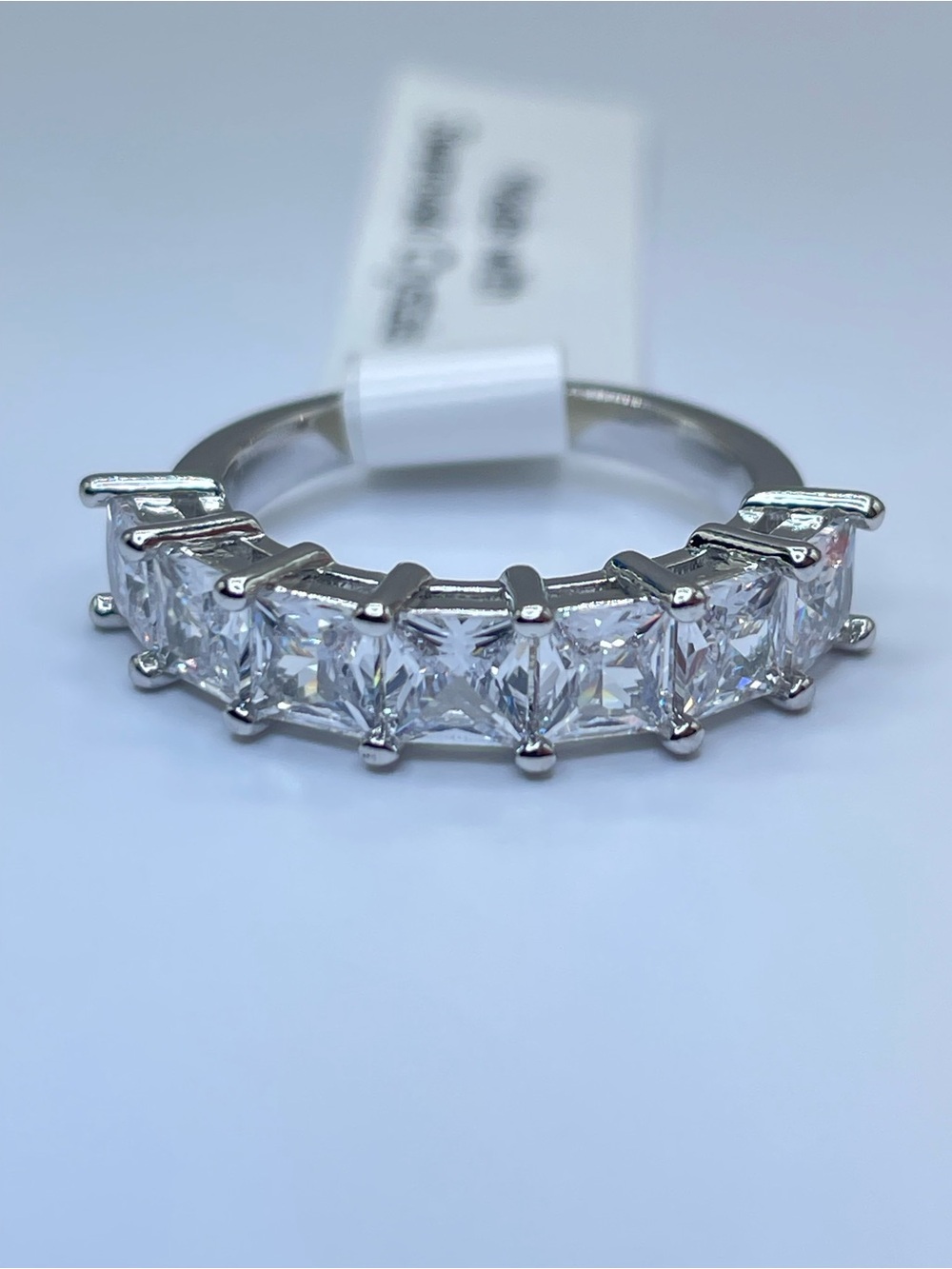 Swarovski Crystal Elements White Princess Cut Crystal Half Eternity Band Ring 6